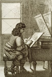An artist copying onto an engraving plate, printed 1737